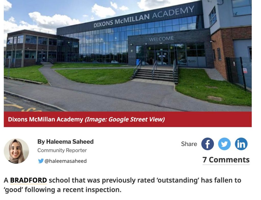 Ofsted grading good, outstanding news report The Dixons McMillan Academy.
