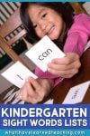 child holding kindergarten sight words